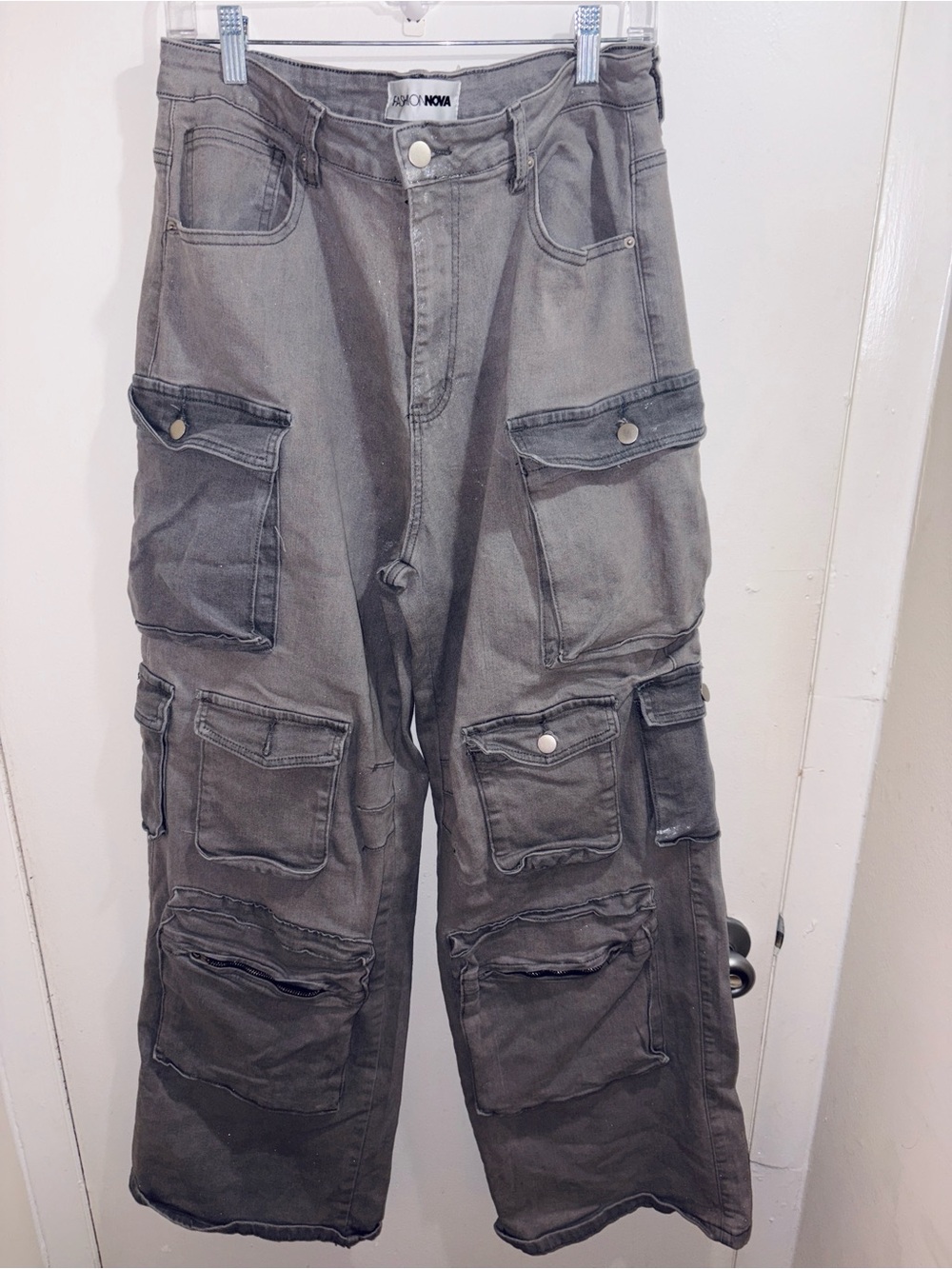 Fashion Nova City Streets Stretch Gray w/ Silver Cargo Pants